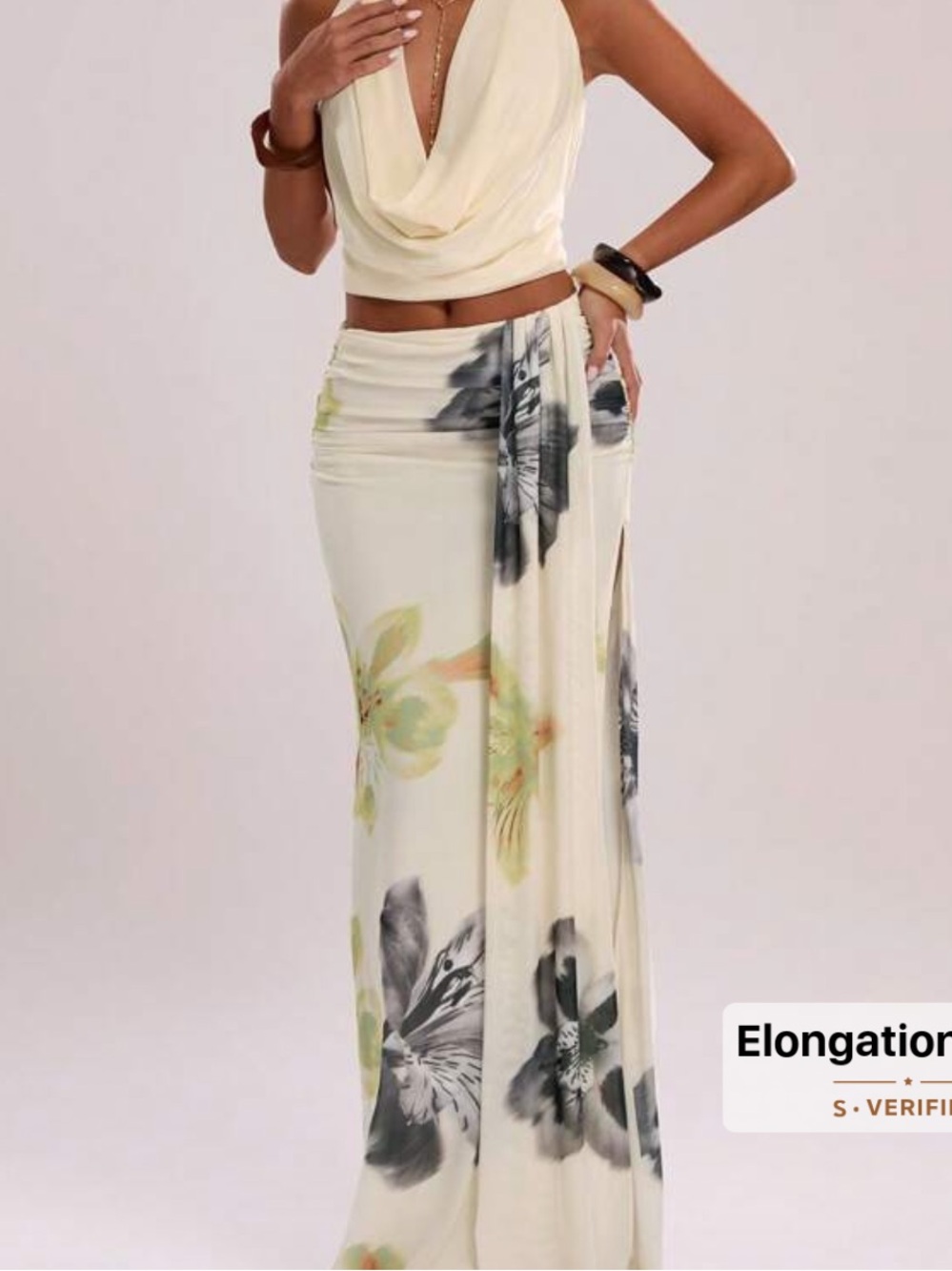 SHEIN Cream Floral Drape Maxi Skirt